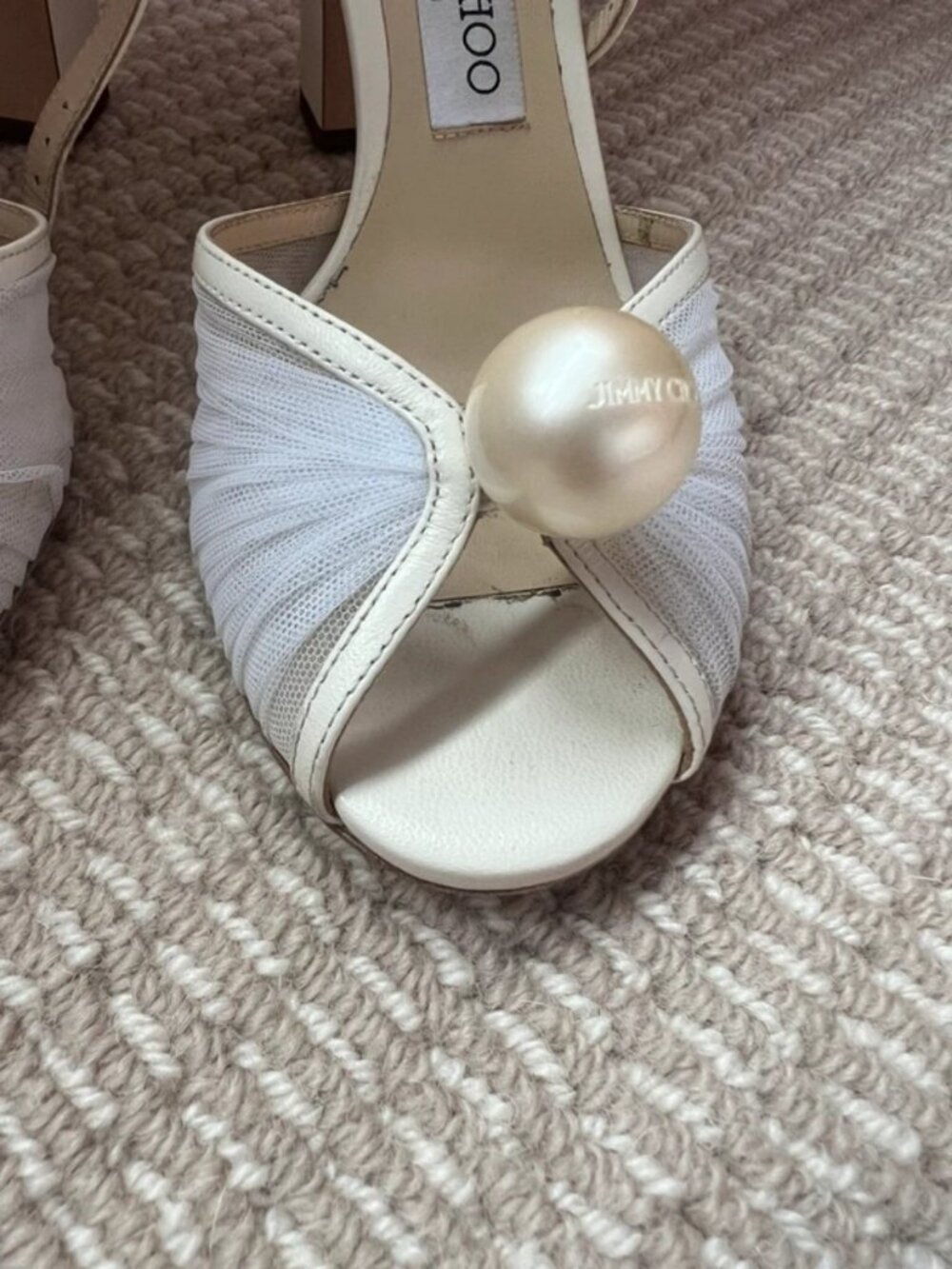 Jimmy Choo Sacora 85 Tulle & Leather Sandal, White - Picture 2 of 5